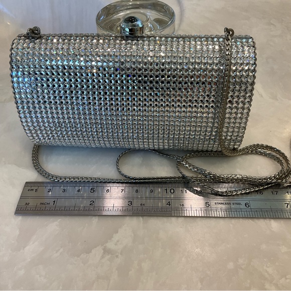 Rhinestone and Silver Evening Purse w/ Chain Handle.  Be the spark of the party! - Picture 7 of 14